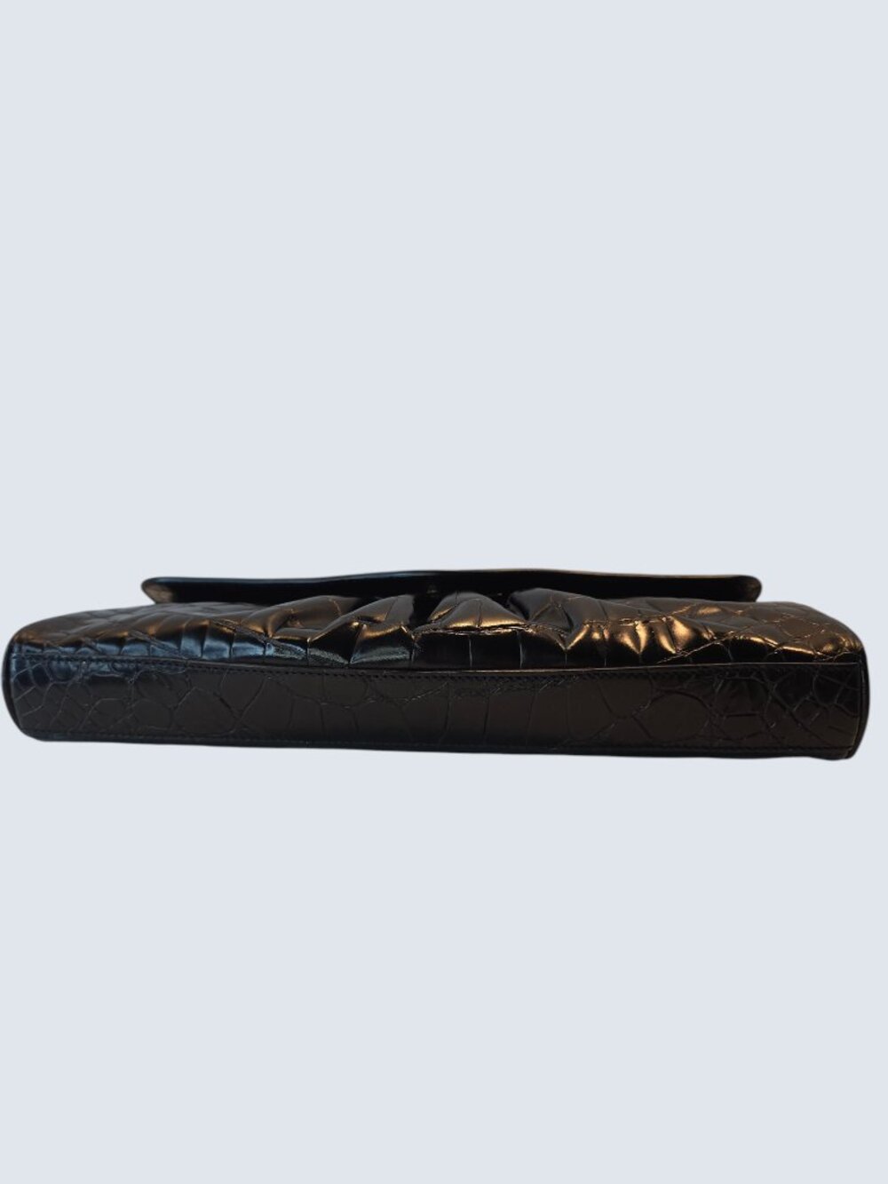 Black Crocodile Embossed East West Long bag, Shoulder, or Clutch Bag By St. John - Picture 4 of 7